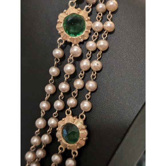 Vtg Multi-Strand Faux Pearl Colored Glass Medallion Designer Look 58" Necklace - Picture 3 of 10